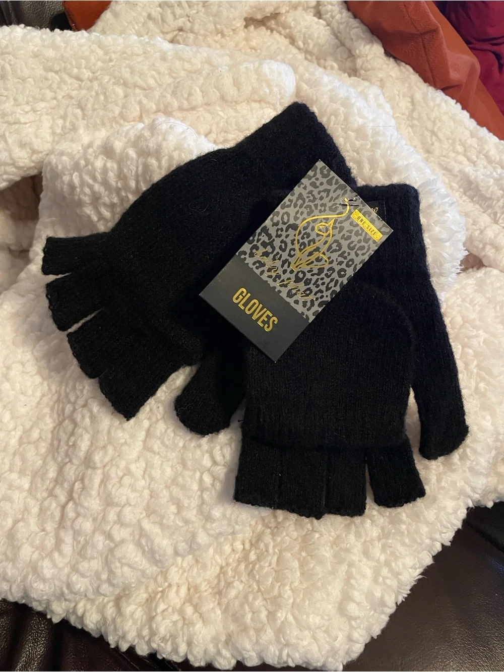 Baby Phat Convertible Fingerless Gloves Black Flip Top Mitten One Size NWT